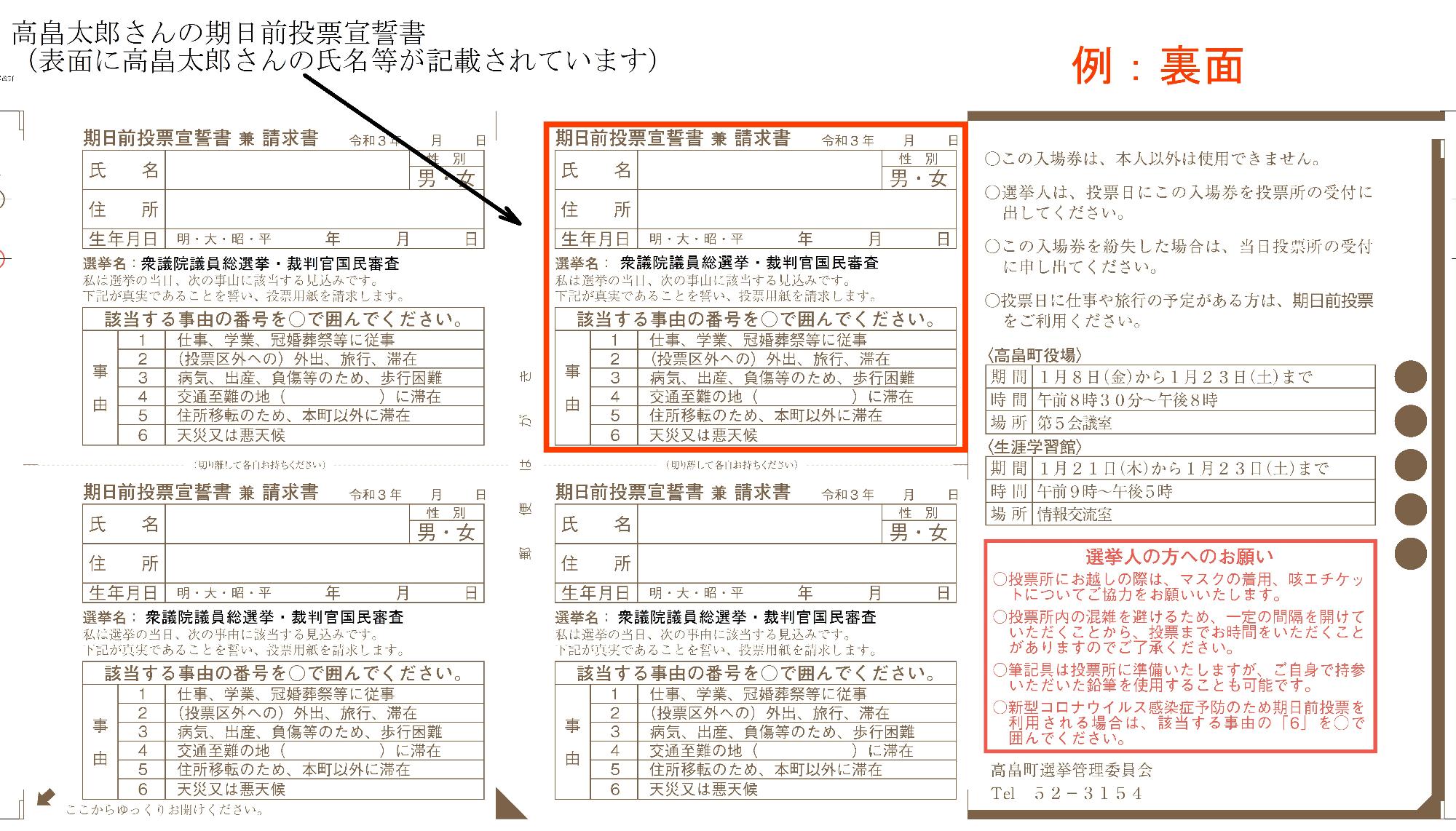 投票所入場券記載例(裏)