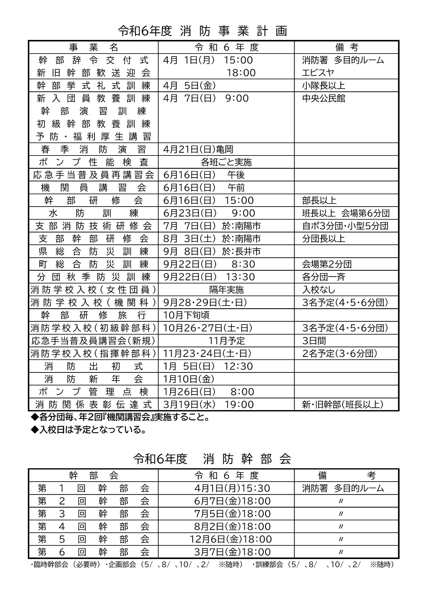 令和6年度消防団事業計画