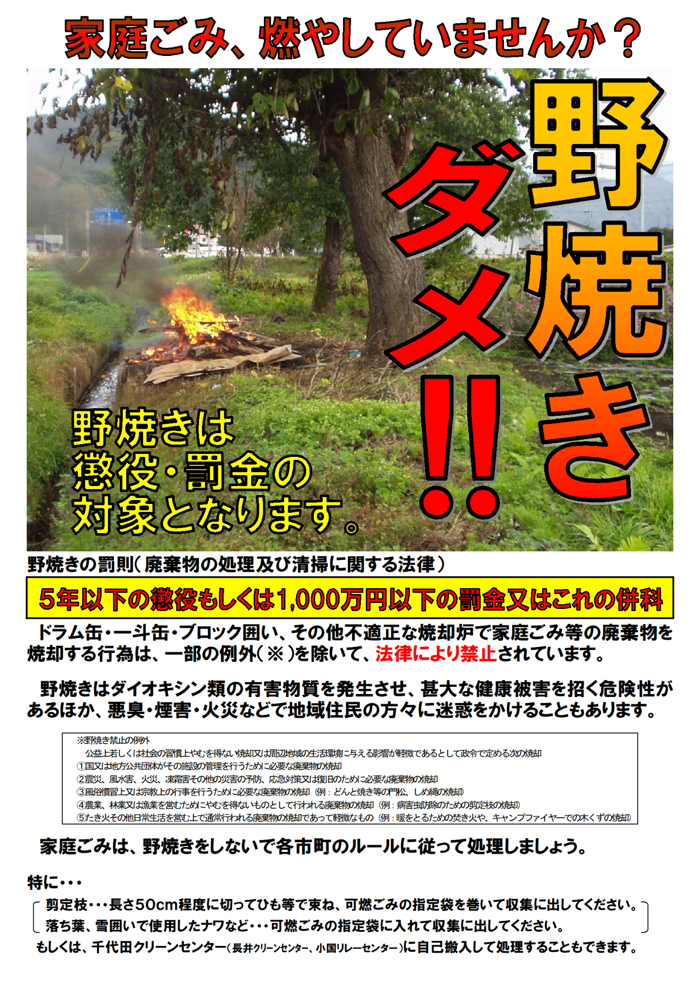 野焼き注意チラシ