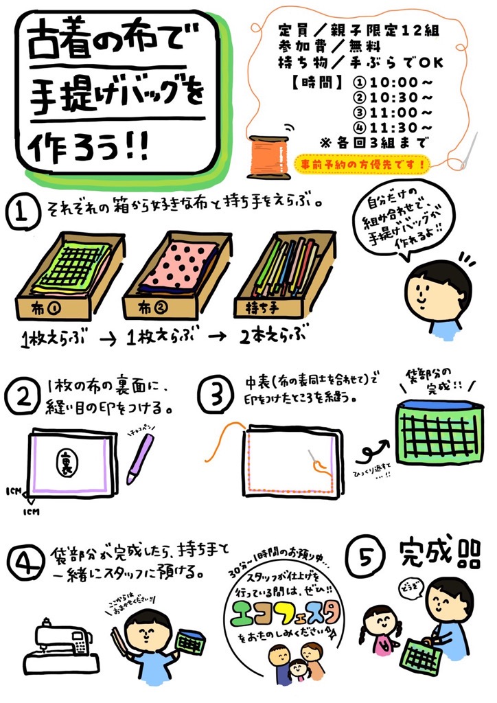 エコフェスタ2025ワークショップ『古着の布で手提げバッグを作ろう！！』チラシ