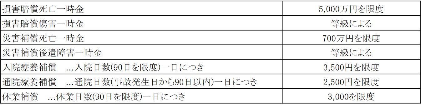 てん補の種類(一人につき)表